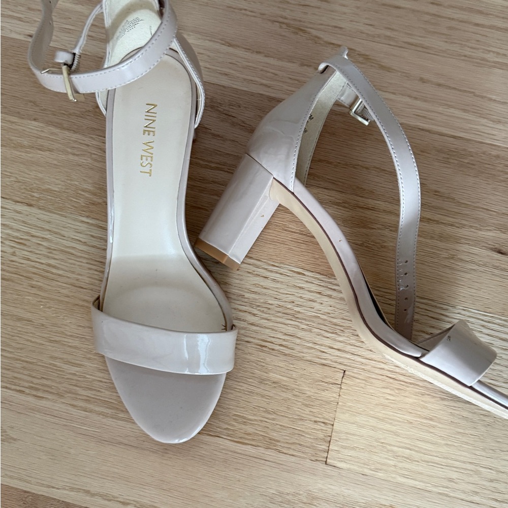 Nine West Cream Strappy Block Heels